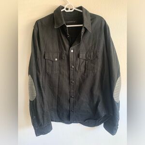 John Elliott Black Shirt Jacket Cotton Leather Pads Utility Men’s size 3 Medium